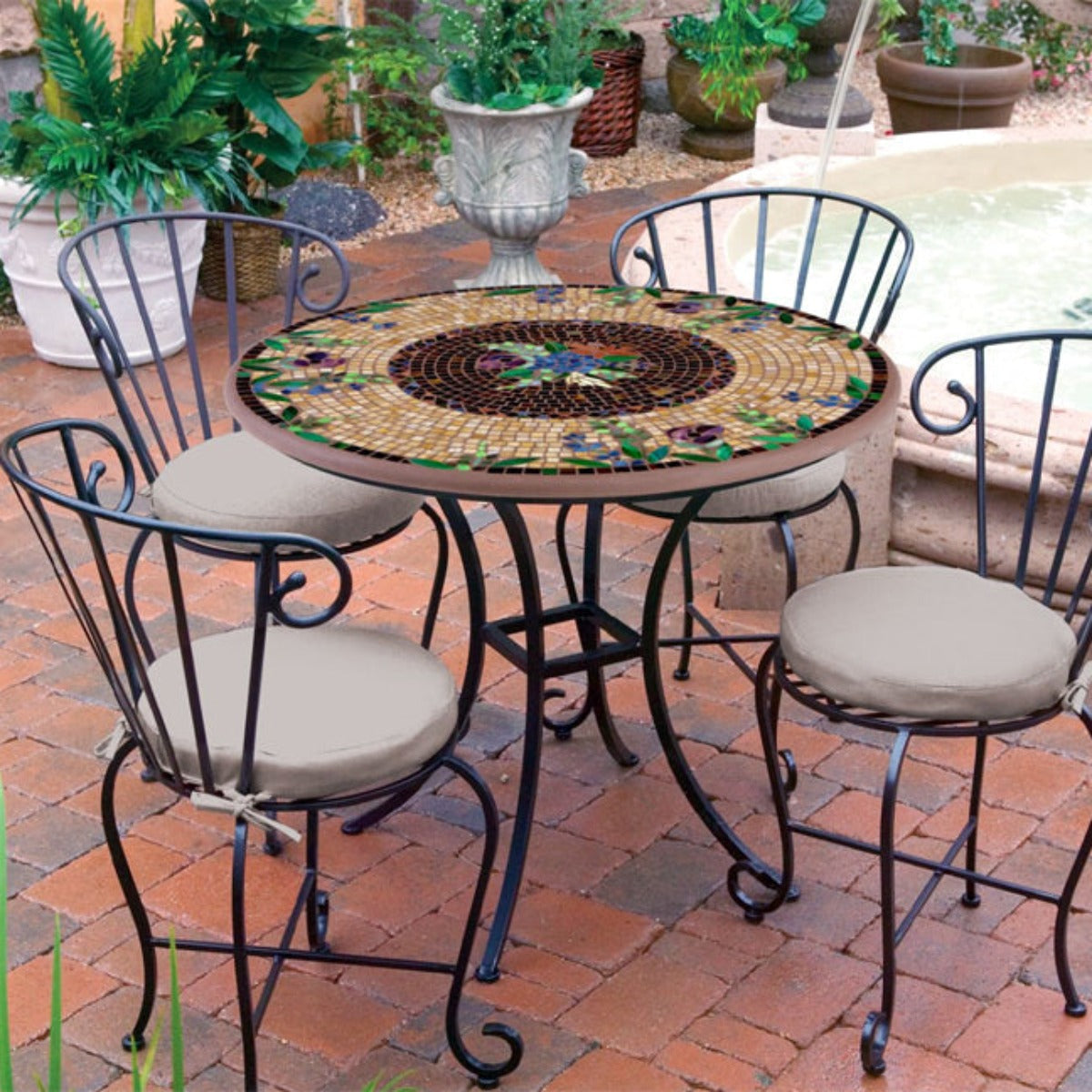 36" KNF Mosaic Patio Table Set w/4 Chairs